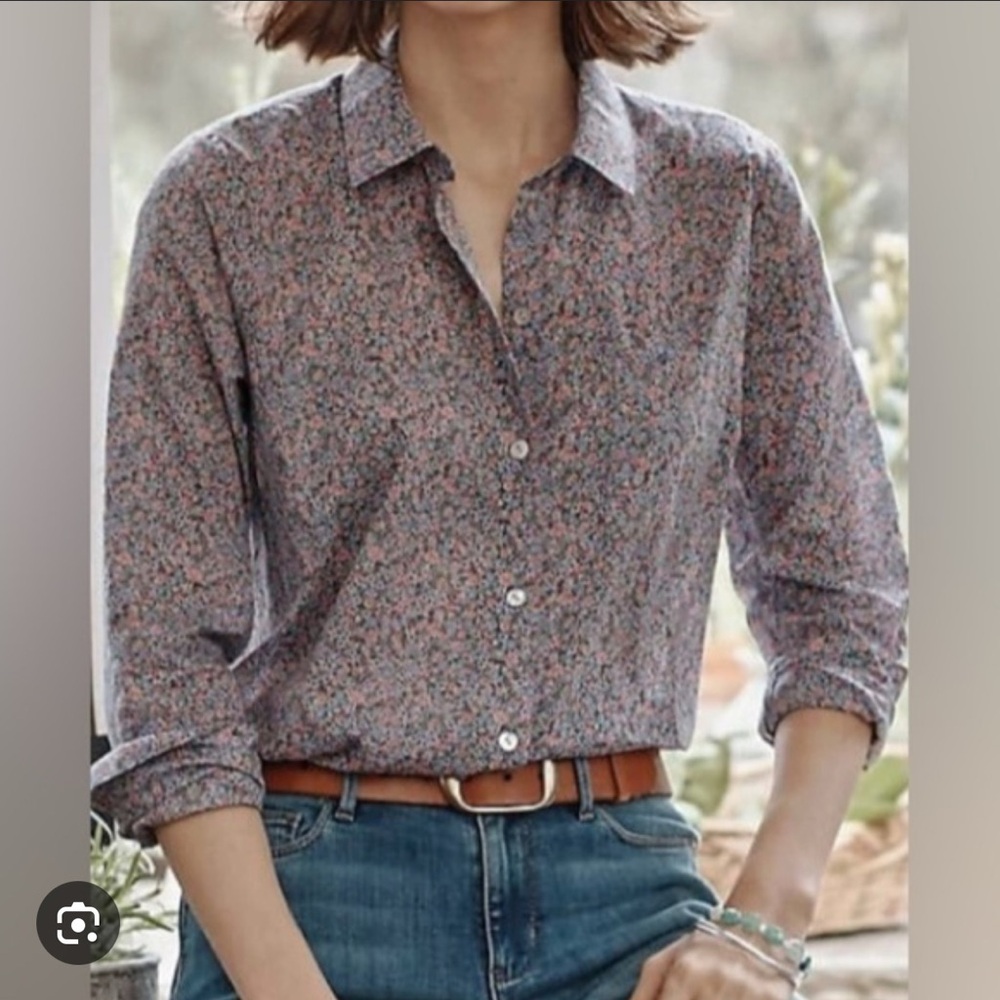 J. Jill Blue pink Floral Button Down Shirt 100% cotton lightweight cottagecore